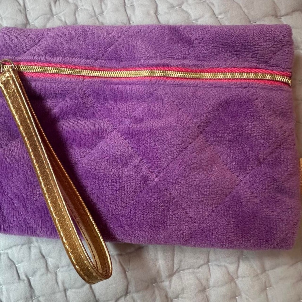 Ipsy Purple Quilted Wristlet Clutch Gold Zipper 5x7 Makeup Bag
